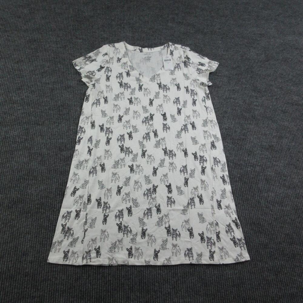 J. Jill Gown Womens S White Chemise Short V-Neck Dog Print Ultrasoft NWT